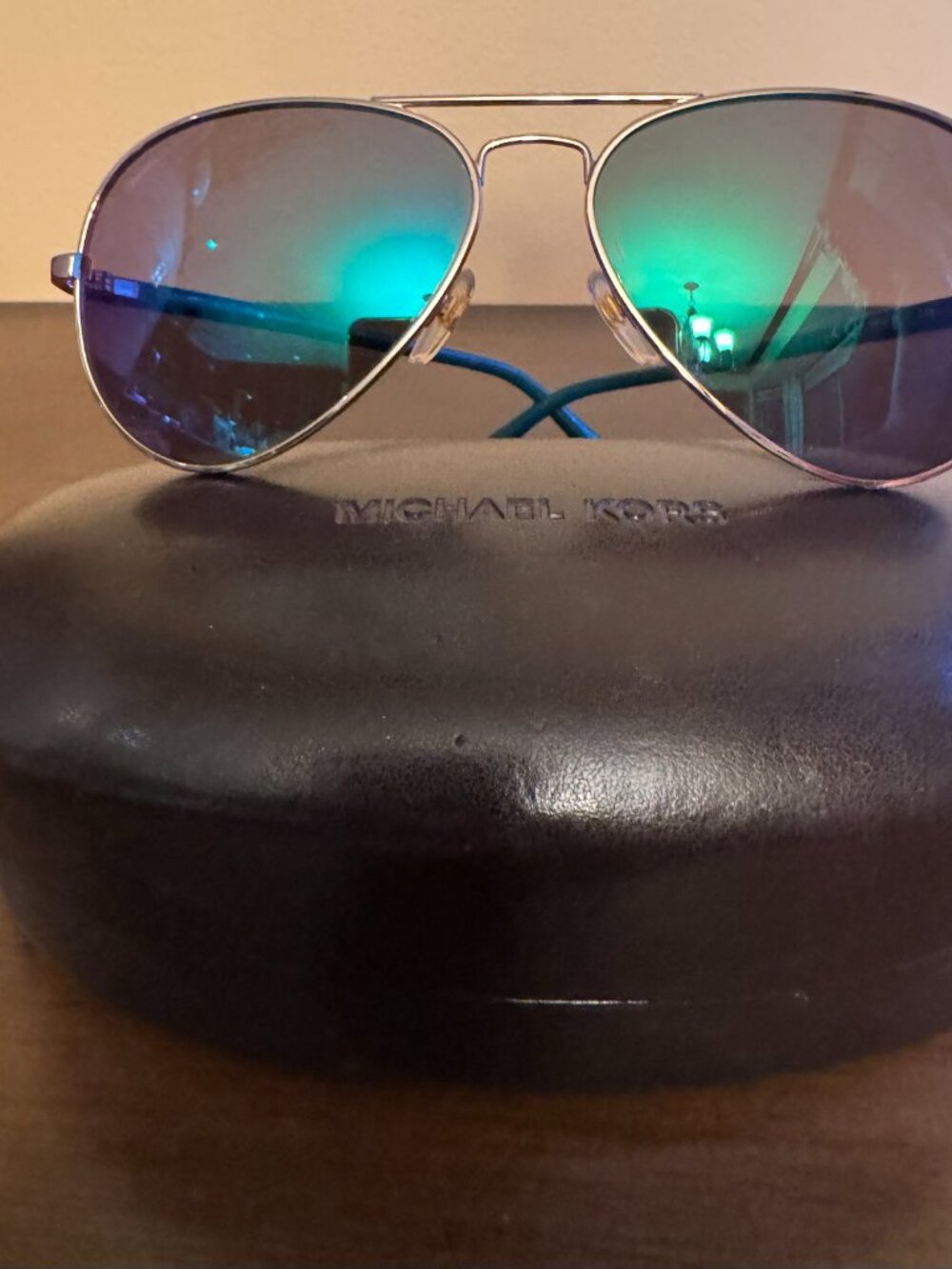 Michael Kors Aviator Sunglasses w/ Blue-Green mirrored lenses - Picture 3 of 3